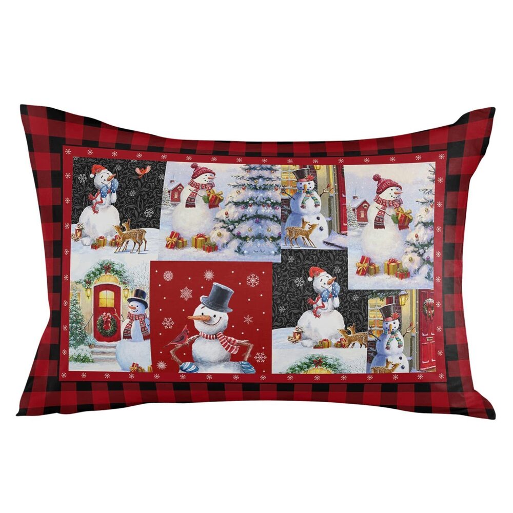 7286 Pillow Covers 20x26 Inch - Standard Christmas Snowman Xmas Tree Red